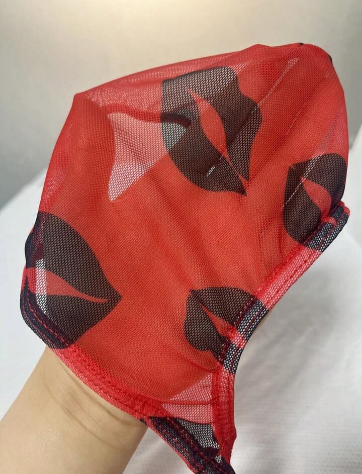 Men's Mesh Red Lip Print Semi-Transparent Underwear